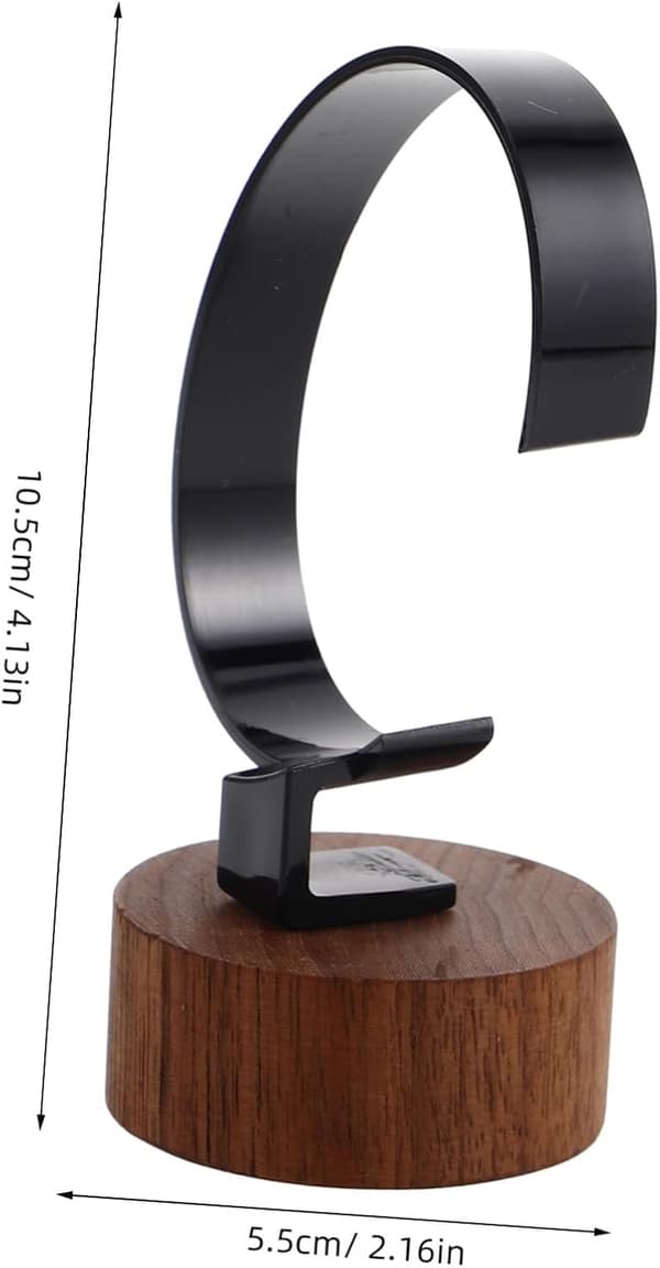 Sort valnøddetræsbase Akryl C-ring Urholder Minimalistisk Armbåndsdisplaystativ