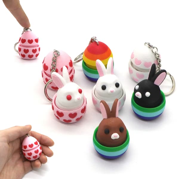 Easter Egg Trend Toy Figure, Stress Relief Button Keychain Accessory, Button Bunny - White Egg with Black Eyes