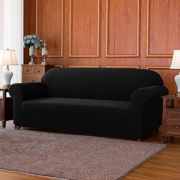 Stræk Sofa Betræk Møbelbeskytter Settee Frakke Blød Med Elastisk Bundchecks Fleece Universal Ensfarvet Sofa Betræk Sort 185x235cm Black 185x235cm