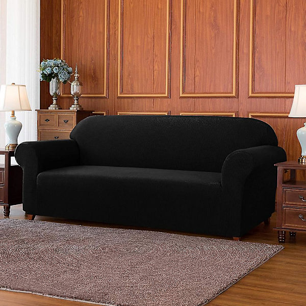 Venyttelysohvan Päällinen Huonekalujen Suoja Settee Takki Pehmeä Elastisilla Alareunoilla Fleece Universaali Yksivärinen Sohvan Päällinen Musta 185x235cm