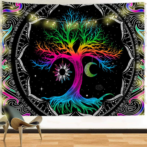 95x73CMlacklight Tapestry för sovrum Estetisk-Tree of Life Tapestry UV Reactive Spiritual Tapestry Trippy Glow in the Dark Wall