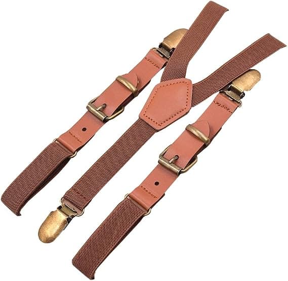 Unisex Y-formet sterke 3 klips bukseseler elastiske stropper brun S
