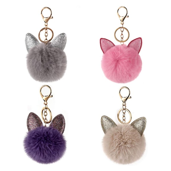 Avaimenperä, Pehmeä Pallomainen Jänis Avaimenperä, Plussi Pompom Laukun Ripustus, 4 kpl