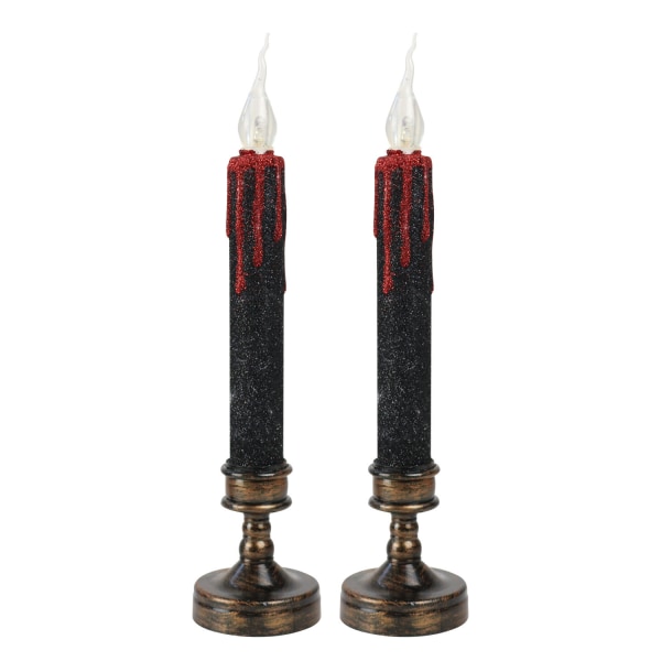 2 STK Blodfallende flammeløst stearinlys Led konisk stearinlys, ravgul varmgul blinkende, brukt til Halloween-dekorasjon, Horr