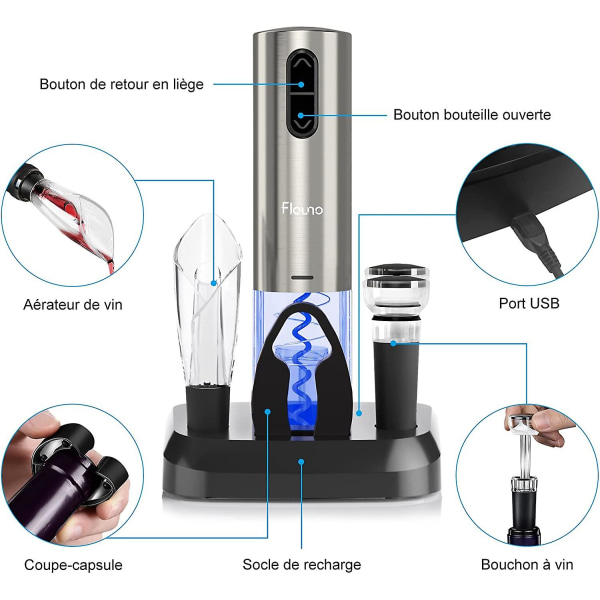 Elektrisk Korktrekker, Oppladbar Elektrisk Flaskeåpner, Eske Med Folie Kutter, Vinlufter & Vinpropp, Ladestadion & USB-C Kabel, Gave Til Vinelskere