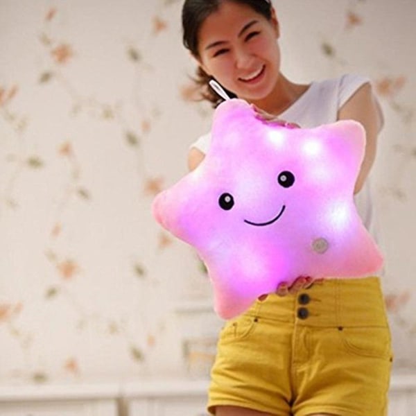 Ny Färgglad Lysande LED-Stjärnpelare Mjuk Kudde Plyschleksaker Barnpresenter Sagodekoration Rosa pink