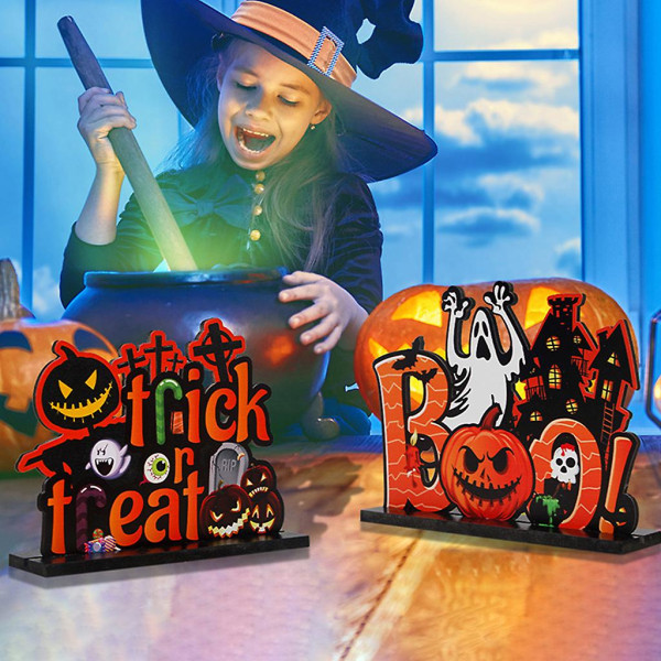 Happy Halloween Trick or Treat Borddekorationer Bordskylt Barnrum Dekoration Present
