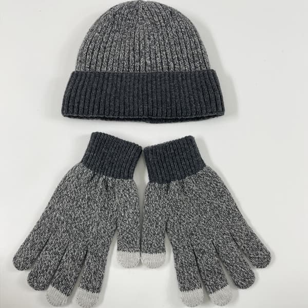 Hatt, halsduk, vinterull och sammet varma stickade vantar, tre-pack