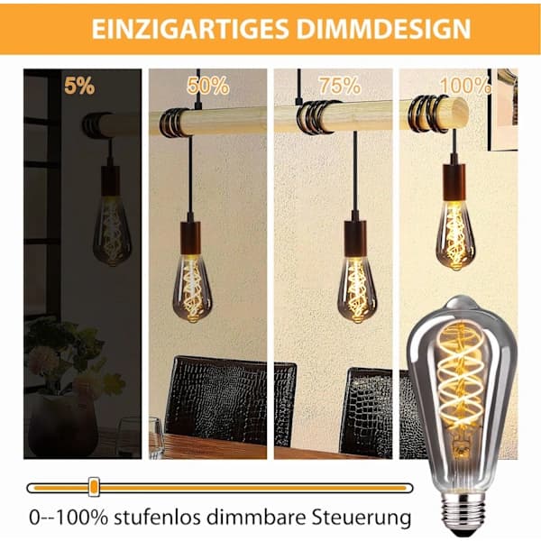 Vintage Dimmable 6W LED ST64 Warm White 2700K 360lm E27 - Edison Style - 4-pack - Grey [Energy Class E]