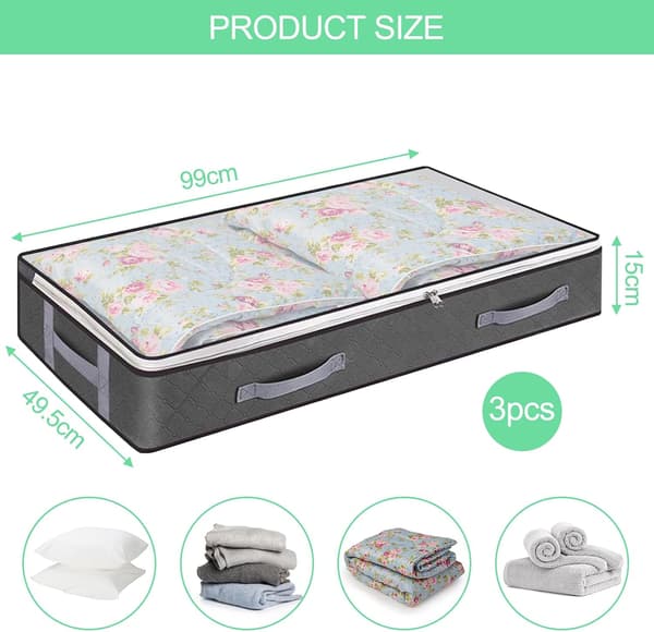 3-piece Storage Bag Set, Foldable Under Bed Storage Box, Under Bed Storage Bag, Large Capacity Blanket Storage Bags