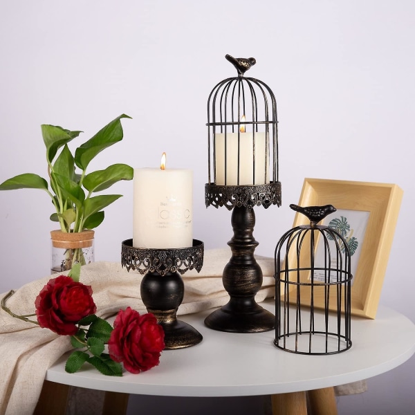 Vintage dekorative bryllup fuglebur lysestage lysestage dekorative lysestager til bryllup borde, jern søjle lysestage, shabby stil ornament