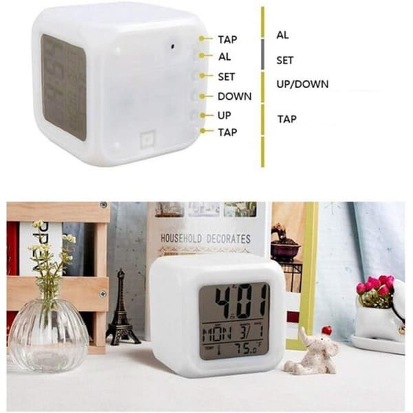 LED-väckarklocka med kalender. Tid & temperaturvisning Kubväckarklocka med display