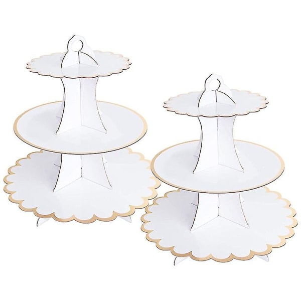 3-lags serveringsbrett for cupcakes, kompatibel med bryllup, bursdagsfest, 2 stk