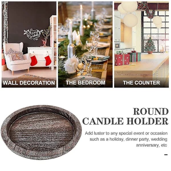 1 pc Round Wooden Candle Tray Simple Home Decor 29x29cm Light Brown