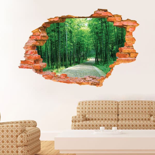 3D Irrotettava seinän läpi -tarra, vinyyliseinätarra/seinämaalaus, taidetarra, vihreä metsä (60x90 cm)