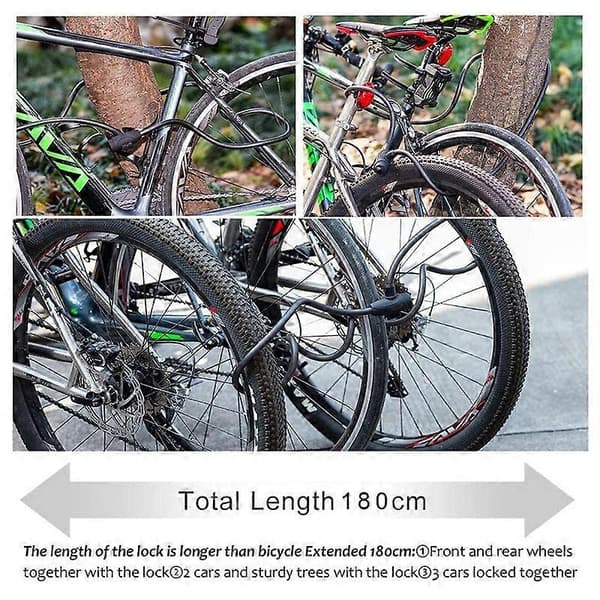 Anti-Theft Spiral Cable Lock, Bicycle Lock with Key, Bicycle Lock 180 cm Bicycle Accessories