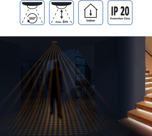4x Infrared Motion Detector for Ceiling Mounting Indoor Lighting 360 Degree Working Area 6 m Built-in Light Sensor White