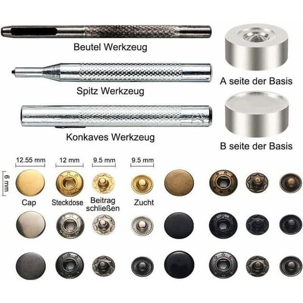 Snap Button Kit, 120 Sets Metal Snap Fasteners with Punch Pliers and 4 Fixing Tools