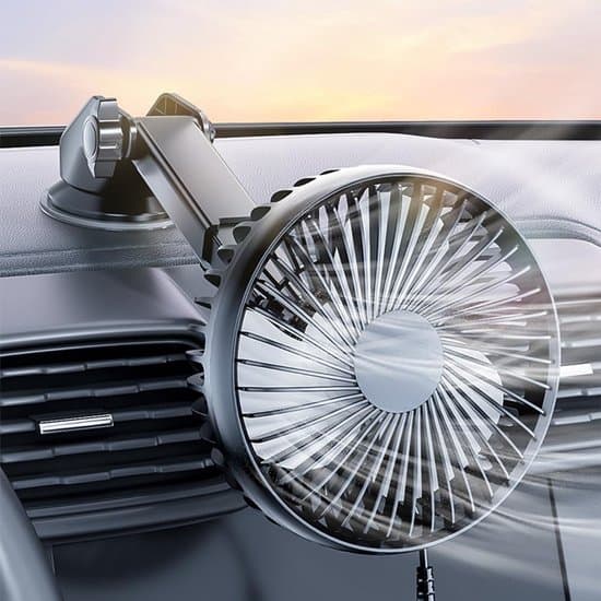 Ventilator – Bilventilator – Stille, 360° roterbar – USB 3-hastigheds bilventilator – Med sugekop, egnet til biler, sort
