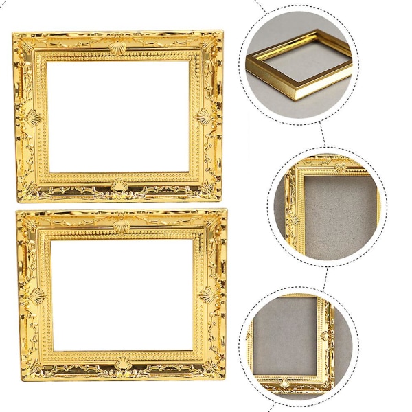 2 stk Dekorative Mini Foto Ramme Håndværk Mini Hus Dekorationer Scene Layout Pynt Guld 2stk7.7X6.5C