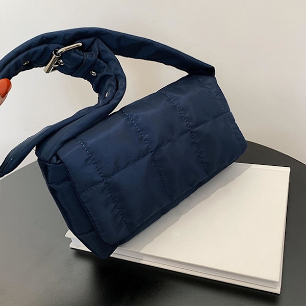 Retro Crossbody Bag Casual Axelväska Nylon Rutig Handväska För Kvinnor Dam Flickor Svart