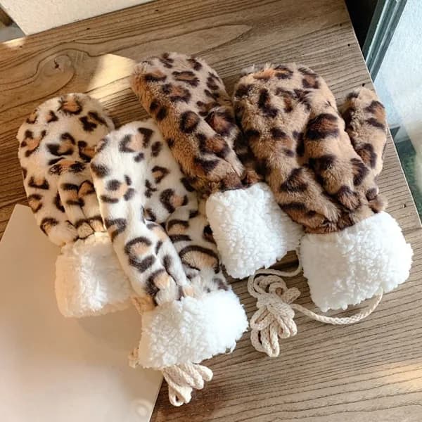SHISHPEI Ko-print Plysjhandsker Leopardprint Grimma Design Vinterhandsker Kuldebeskyttelse Bløde Plysj Julevanter Vinter (FMY) Kaffe