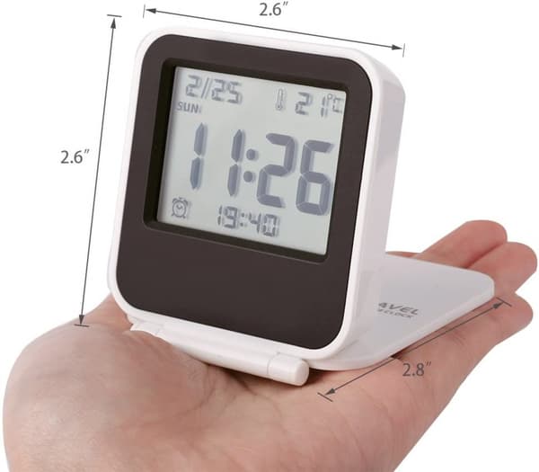 Small Digital Travel Alarm Clock, Battery Operated Mini Desk Clock with Backlight, Portable Foldable Mini Pocket Calendar Temperature Clock (Green)