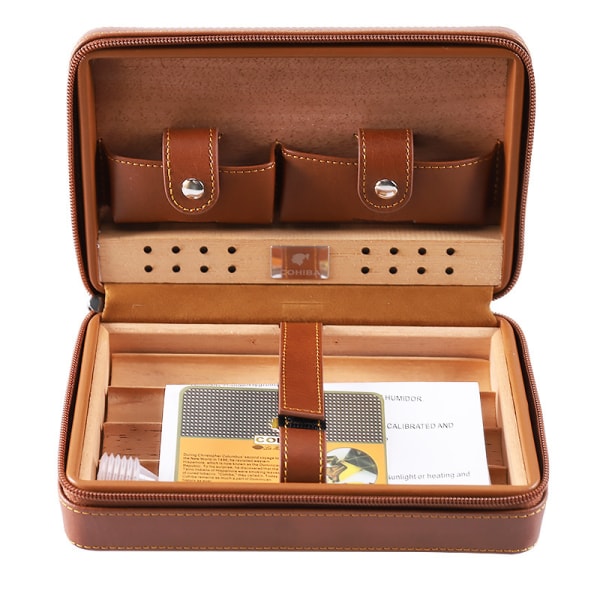 Bærbar cigarboks Cedertræ Cigarskærer Lighter Case Creative Travel Cigar Tool Læder Case Collection Box