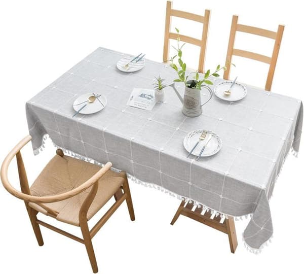 Rektangulær duk i bomull og lin, vanntett duk, vaskbar landlig duk 55\"x70\", grå