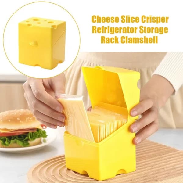 Cheese Storage Box with Hinged ABS Lid, Fresh-Keeping Refrigerator Container for Cheese, Butter, Snacks, Yellow, 8 x 10 x 10.5 cm