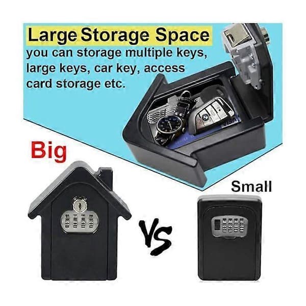 1 pc (black) wall mounted key security box with digital code and emergency keys, large key security box XL size security box