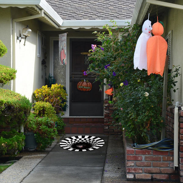 3D Illusion Halloween Dørmatte Rund Bundløs Hul Eddy Antislip Arealægge Style 2