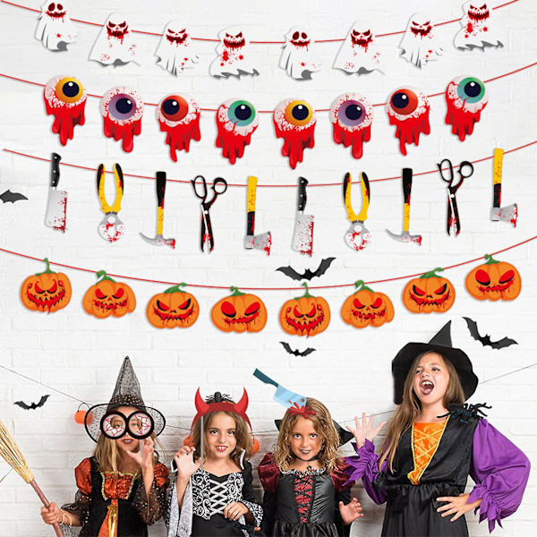 Halloween-paperilippu Lepakko Kurpitsa Noita Hämähäkki Kallo Halloween-seppele