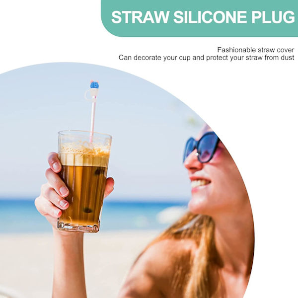 6 stk Silikon Straw Tips Cover, Gjenbrukbare Drikkestraw Caps Tips Lids, Søte Straw Plug Straw Protector For 6mm Straws Style A