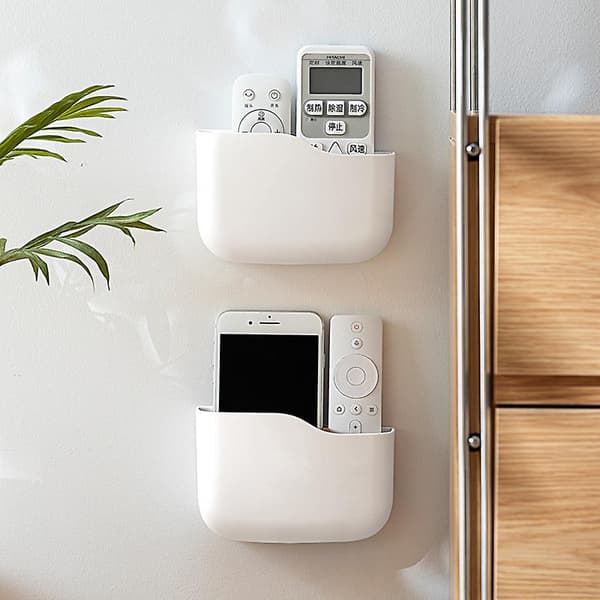 Multifunctional traceless storage shelf with partitions, creative wall-mounted mobile phone remote control sundry storage box (2 pieces)
