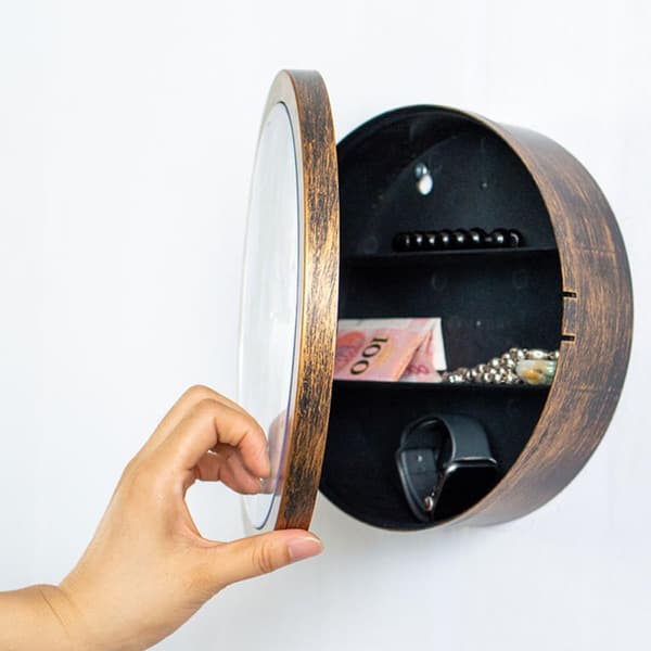 Silent Wall-Mounted Clock with Storage Box 12 Inch Round PVC and Organic Glass Creative