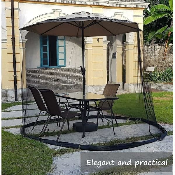 Patio Umbrella Mosquito Net - Double Zippers, Adjustable Drawstring, Black, X42