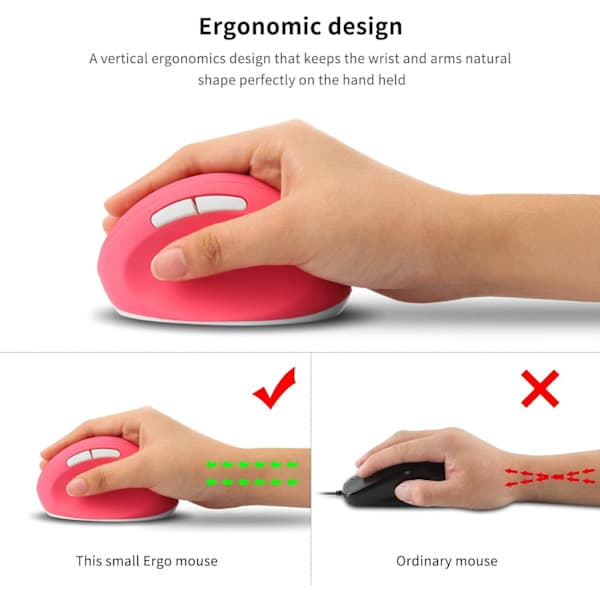 Ergonomic Mouse, Wireless Mouse, Rechargeable Vertical Mouse with USB Receiver, 2.4 GHz Wireless Mouse, 6 Buttons, Adjustable DPI 800/1200/1600 Pink Pink