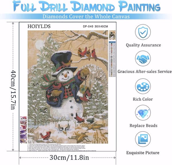 Snømann Maleri Rund Full Diamond Dots, 5D med Diamond Paintin