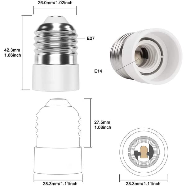 TTIO E27 til E14 4-delt sokkeladapteradapter Høykvalitets lampesokkeladapter for LED-lamper og glødelamper og CFL-lamper