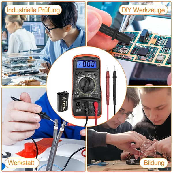 Digitalt multimeter, professionel elektrisk tester med LCD-skærm, til måling af AC/DC-spænding, modstand, diode