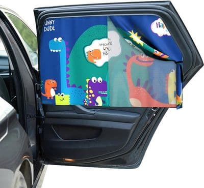 Car Window Sun Shade with Magnet, UV Protection Window Curtains for Kids with Cute Dinosaur Pattern