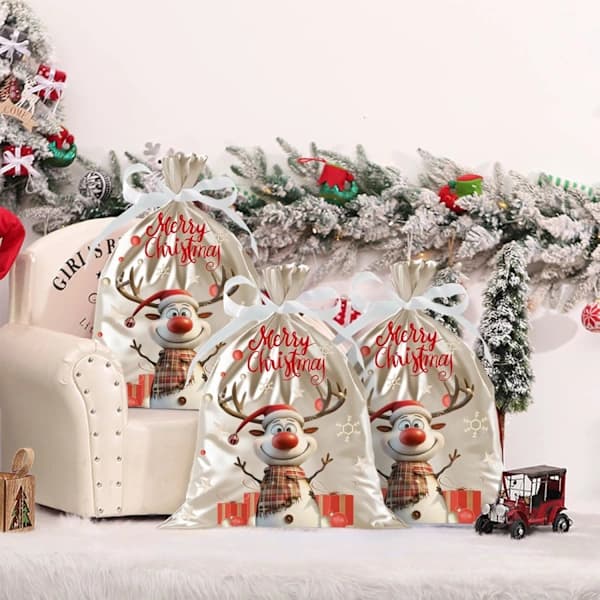 43 * 58 cm Julklappspåsar, 4 st Dragskopåsar, Vita Extra Stora Julklappspåsar för Julklappar