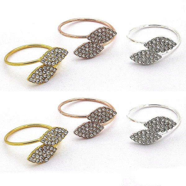 Servietringe, Servietringholder Rhinestone Diamant Servietringe Bladform Servietspænde Til Bryllup Fest Banket Middagsbord (6 stk)