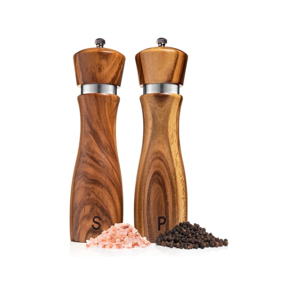 Kitchen Wooden Salt and Pepper Grinder Set: Refillable Salt & Pepper Mills Adjust for Customized Coarseness, Crafted of