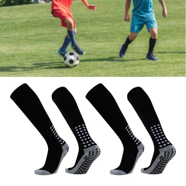 Fotballstrømper for barn, svetteabsorberende, sklisikre, elastiske sportsstrømper for gutter og jenter, svarte, 2 par