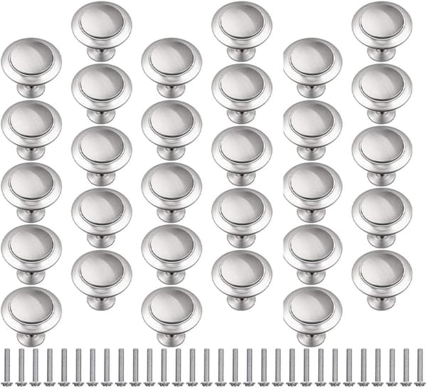 Cabinet Knobs Kitchen Cabinet Handles Stainless Steel Round 30 Pcs with Comfortable Silver Finish Suitable