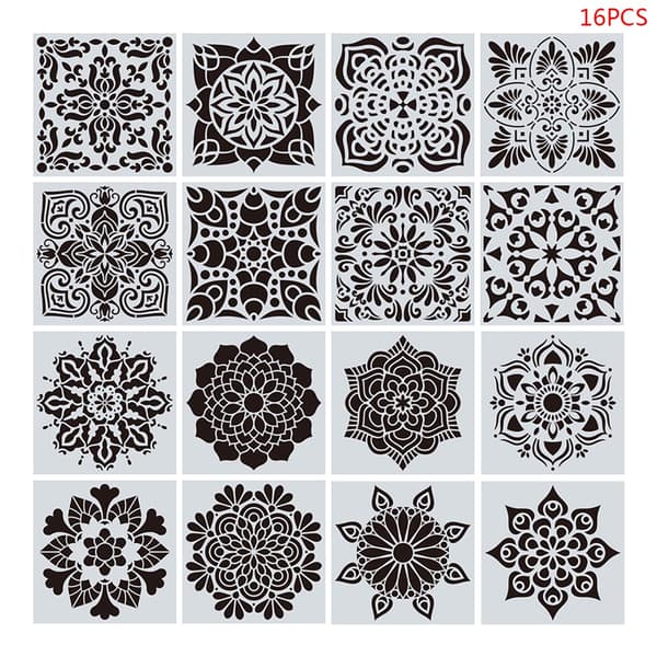 16 st/set Mandala Schabloner DIY Ritningsmall Målning Scrapbooking Papperskort