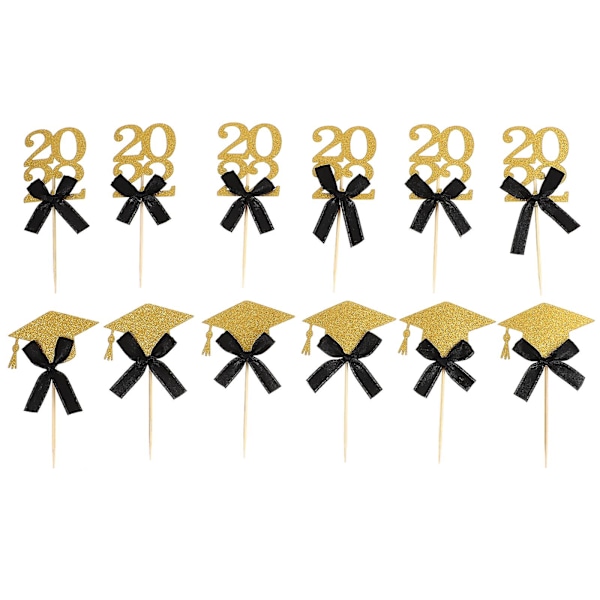 12 stk. Utdanning Cupcake Toppers Kakeinnstikk Toppers Kakepynt Svart 10.8X6CM Black 10.8X6CM