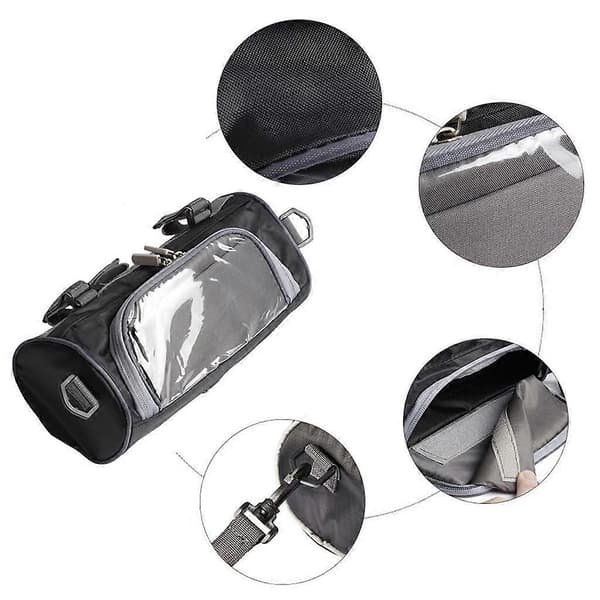 Durable Motorcycle Front Bag, Detachable Waterproof Phone Holder, Black